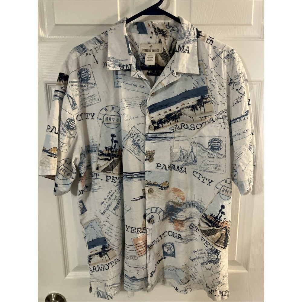 Paradise Shores Florida Beaches Hawaiian Style Shirt S/S XL